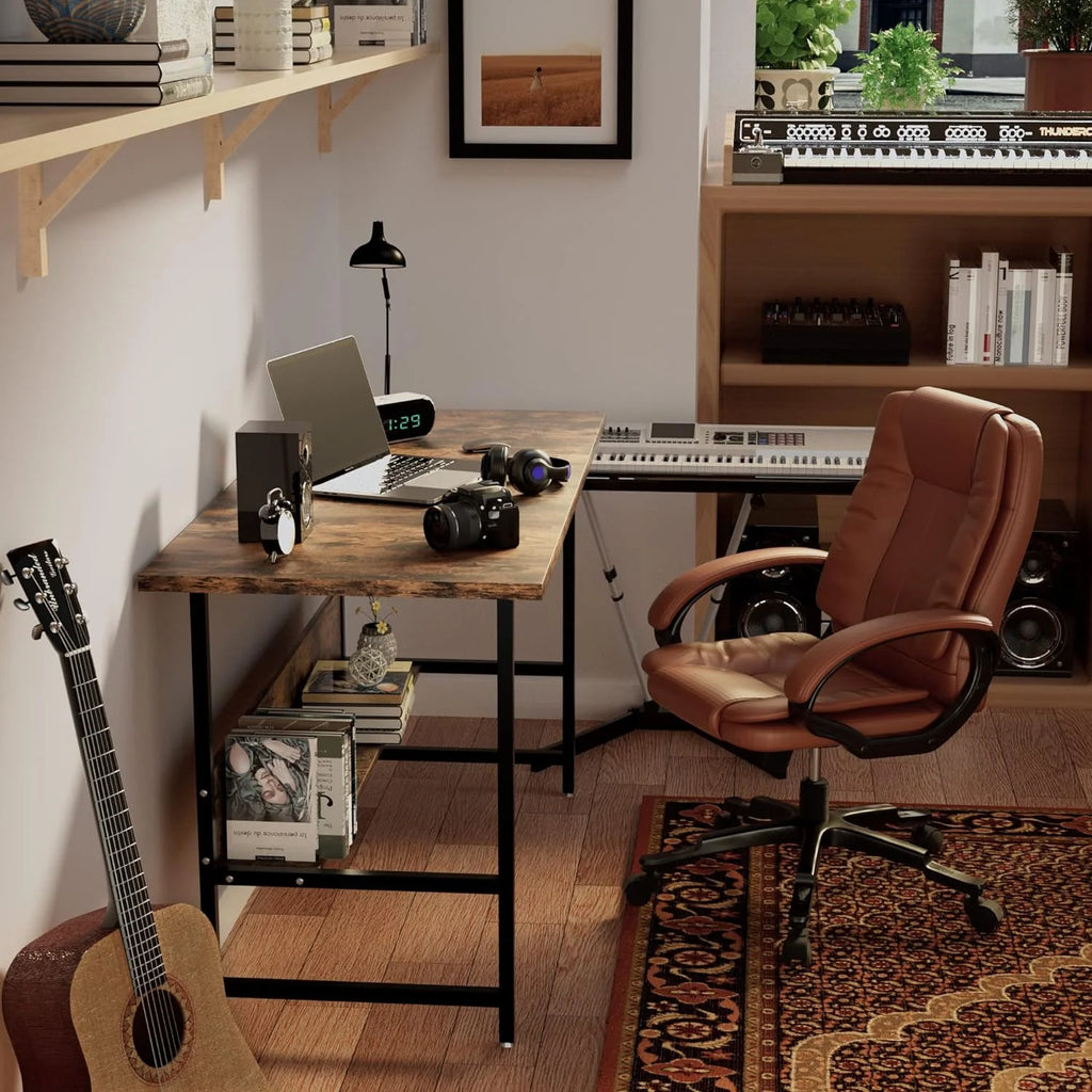 55" Wood Office Desk with Metal Legs and Book Shelf W37143