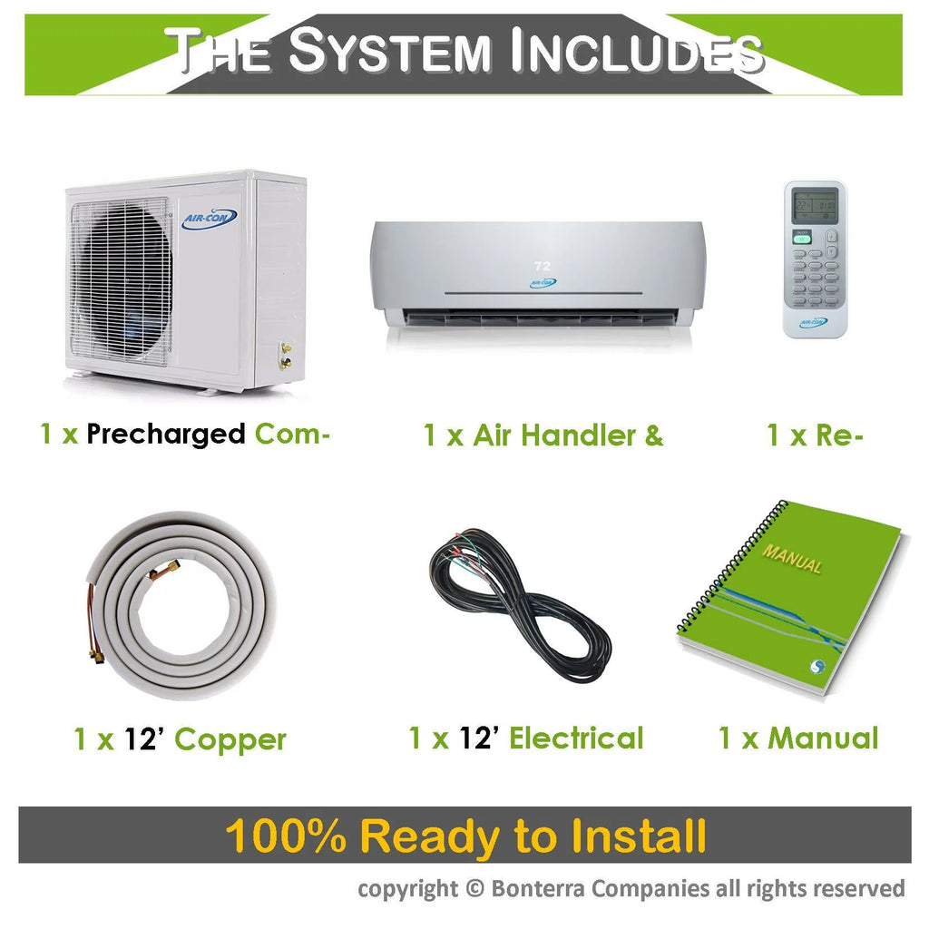 24000 BTU Ductless Mini Split AC/Heating System 2 Ton Inverter Heat Pump D6354
