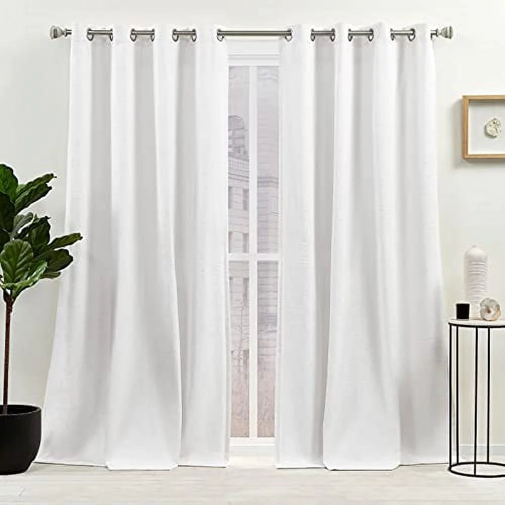 Cotton Blend Grommet Top Light Filtering Curtain Panels, 52"x96", White, Set of 2 J9896