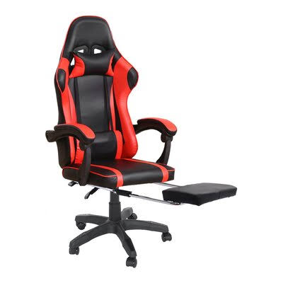 Red/Black Faux Leather Swiveling PC & Racing Game Chair with Footrest L1300