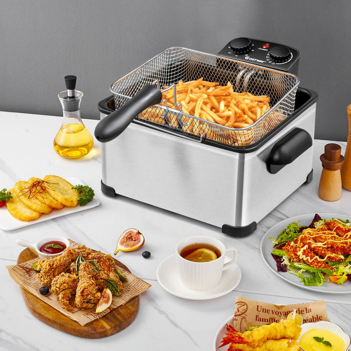5.3Qt Stainless Steel Electric Deep Fryer with Triple Basket P24462