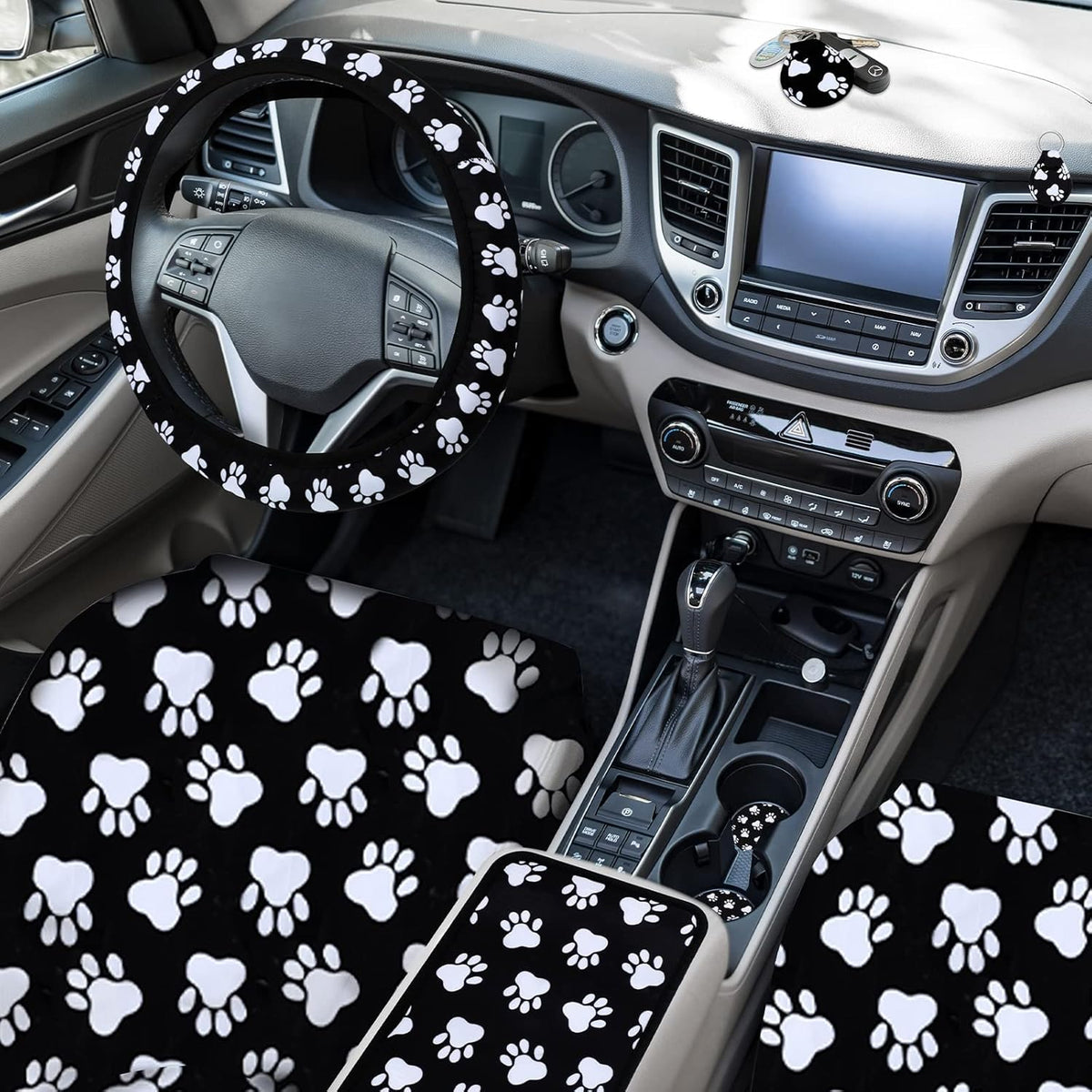 15 Pcs Paw Print Car Seat Cover Full Set F814