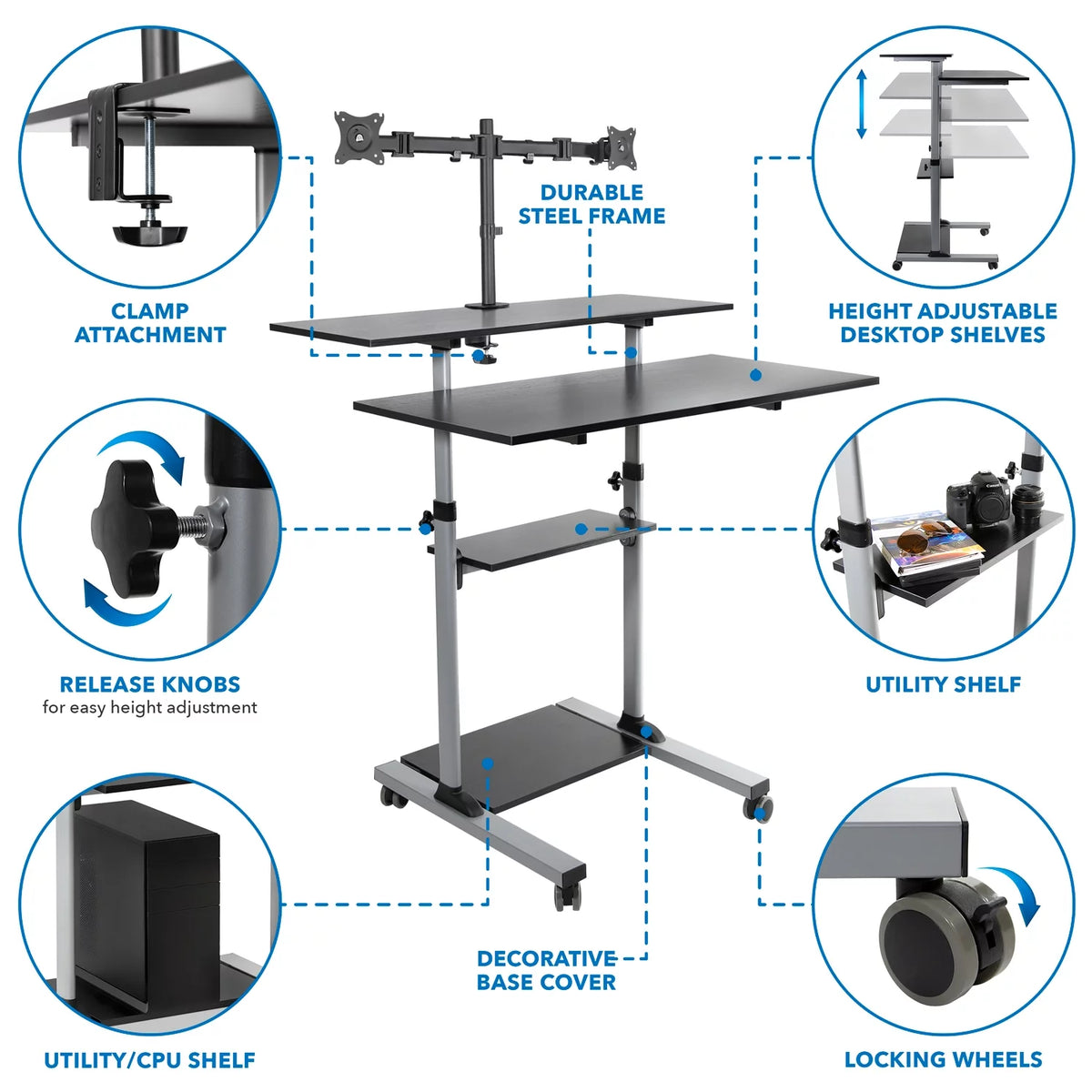 Extra Wide Mobile Standing Desk with Dual Monitor Mount G331480