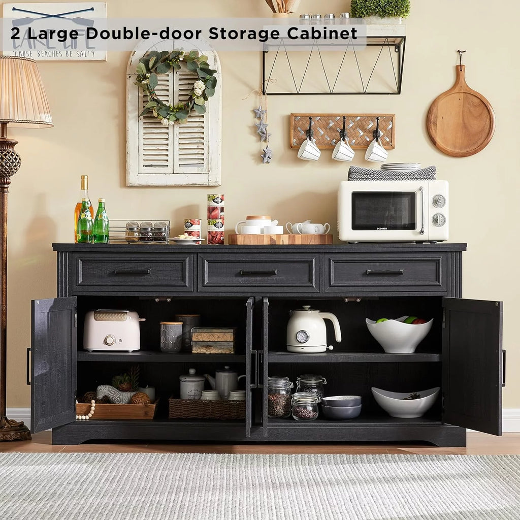 Black 3 Drawer 4 Door Sideboard Storage Cabinet U116030