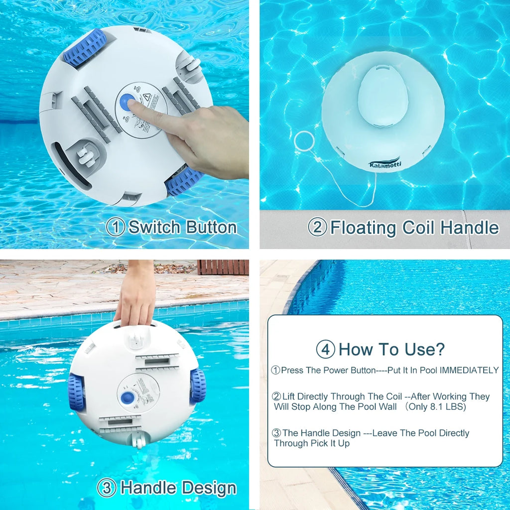 Cordless Robotic Pool Vacuum Cleaner 7500mAh Rechargeable IPX8 Waterproof O311