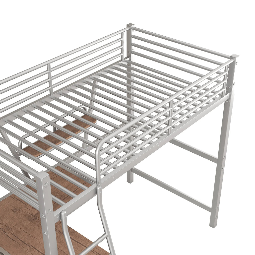 Metal Loft Bed with Desk and Shelf T457017