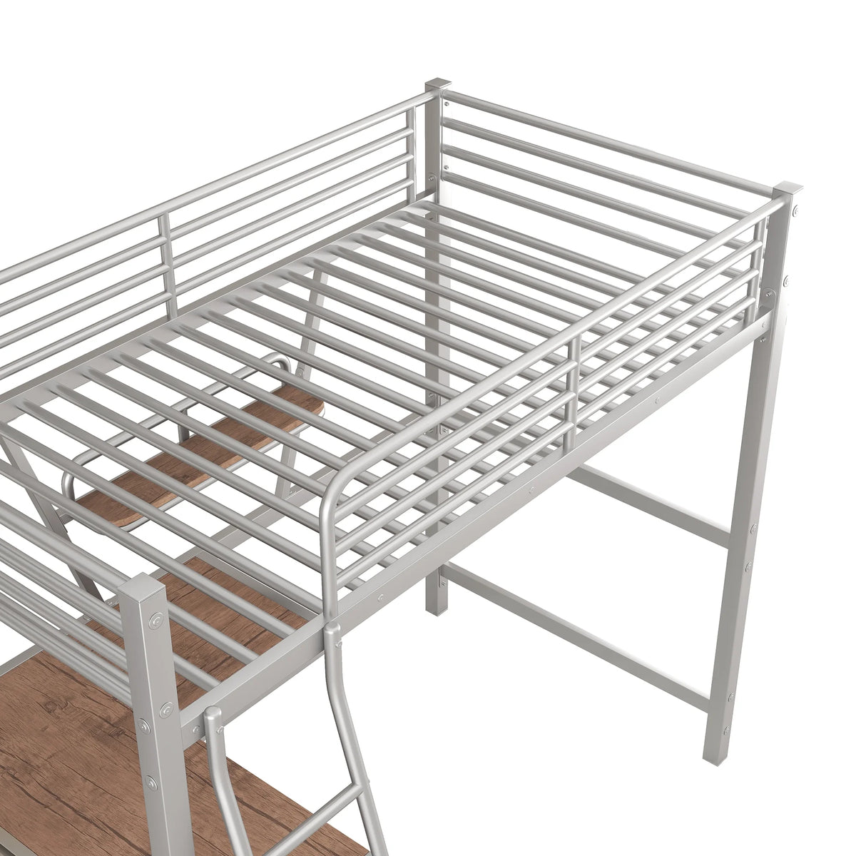 Metal Loft Bed with Desk and Shelf T457017