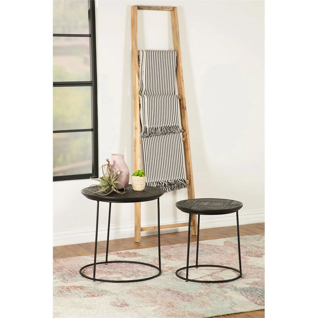 Round Wood Top Nesting Table in Matte Black A273472