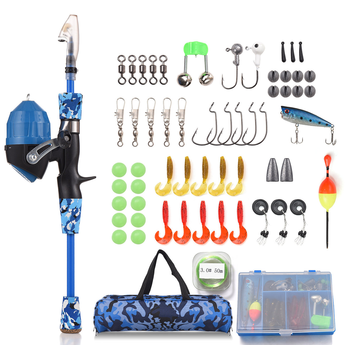 Kids Fishing Rod and Reel Combo Telescopic Casting Rod with Spincast Reel and Carry Bag Y7152