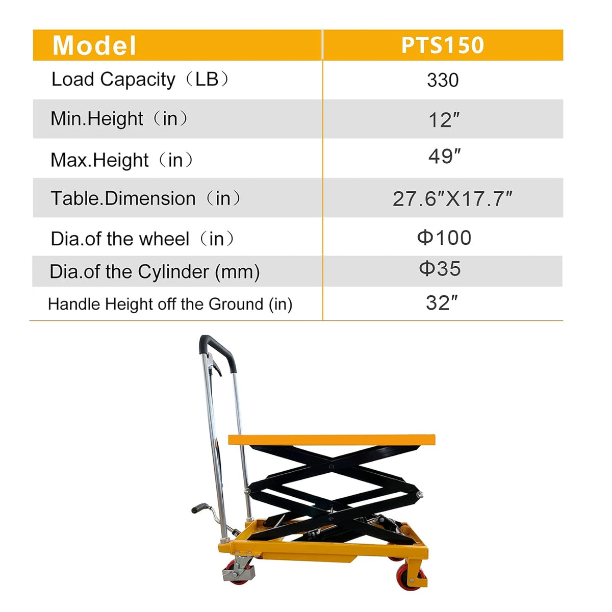 Hydraulic Lift Table Cart 330lbs Capacity 49 Lifting Height S486