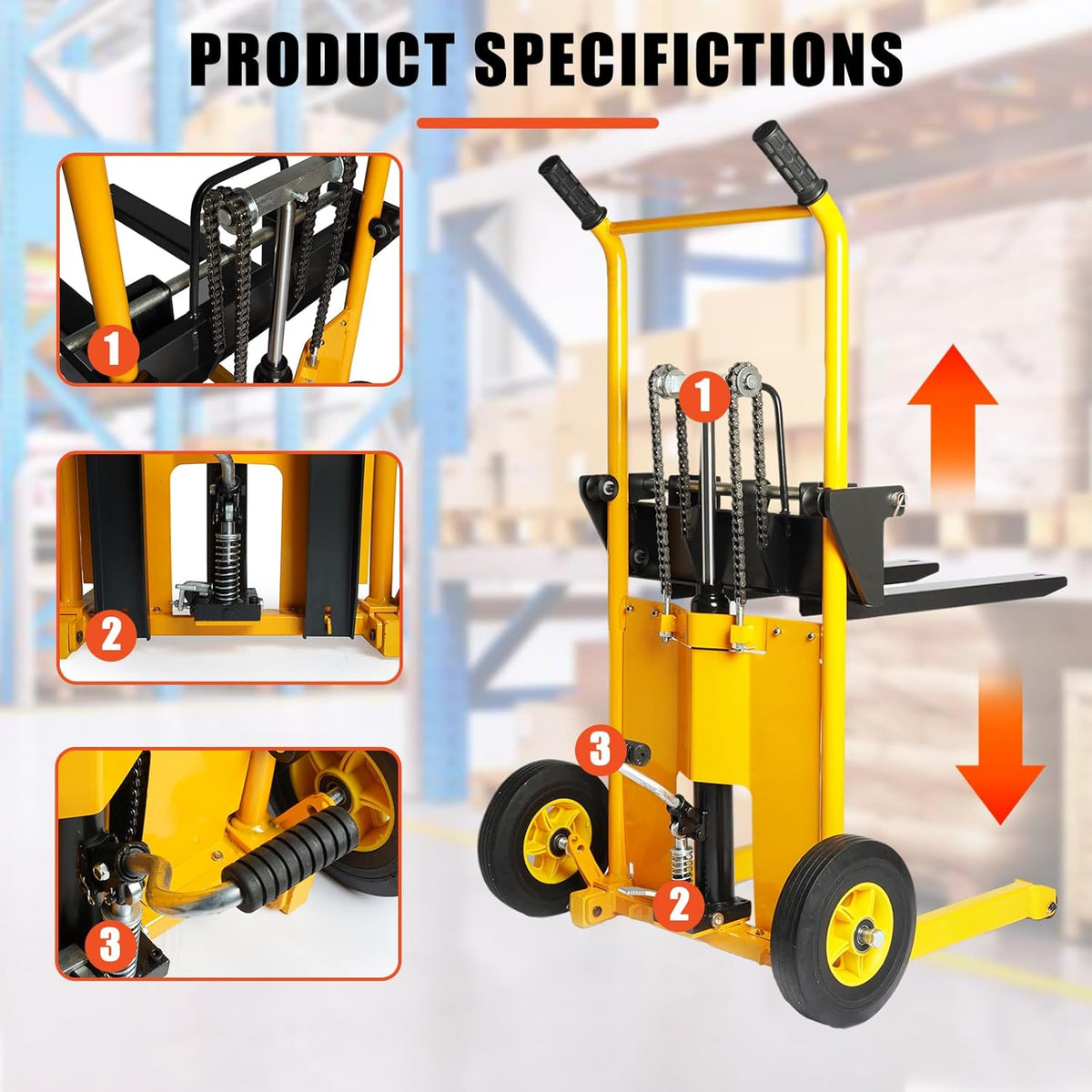 440 lbs Capacity 35" Lift Height Adjustable Forks Fixed Legs Pallet Stacker W21142