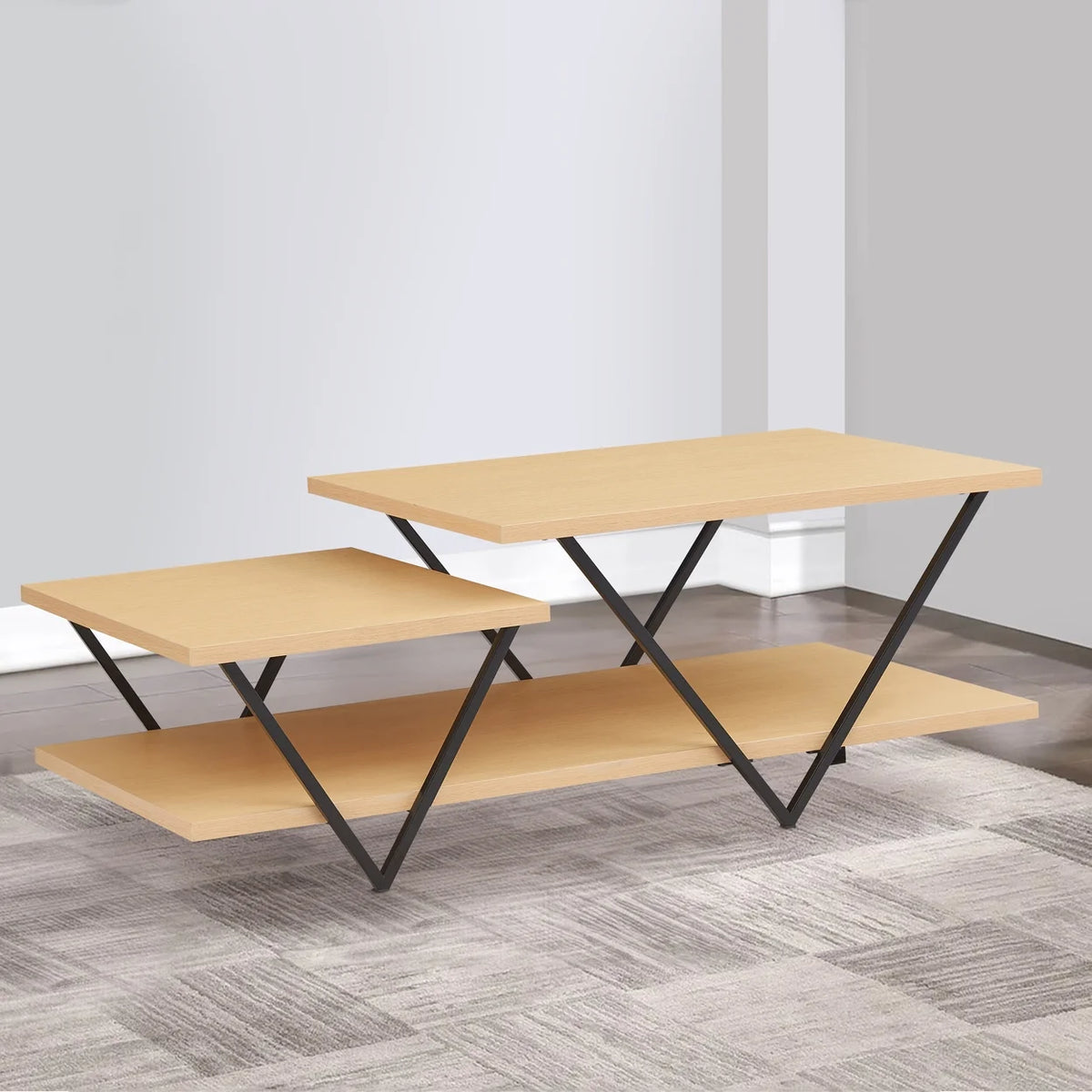 48 Inch 2 Tier Coffee Table with Bottom Shelf D1141
