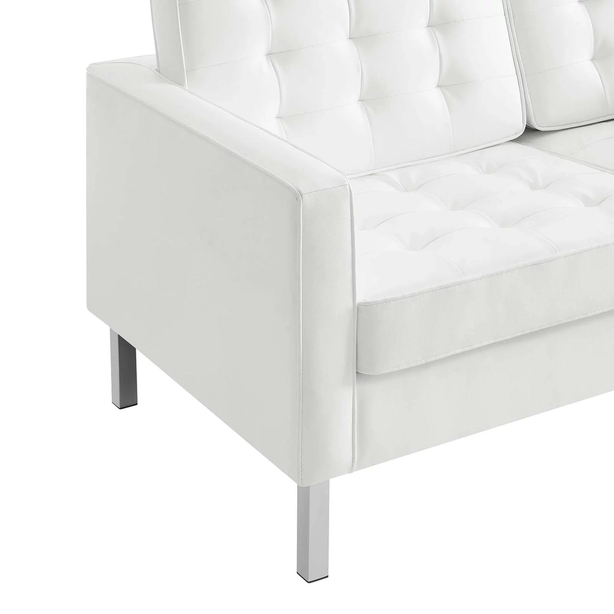 Silver White Tufted Vegan Leather Loveseat W6431