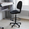 Black Fabric Mid-Back Drafting Chair with Footring F8415