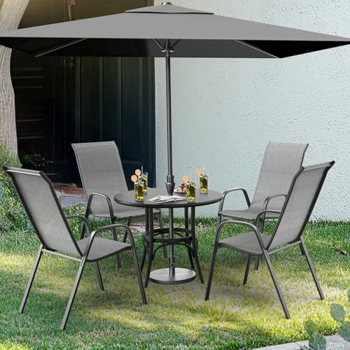 Black Set of 6 Stackable Outdoor Dining Chairs with Sling High Back and Armrests V434