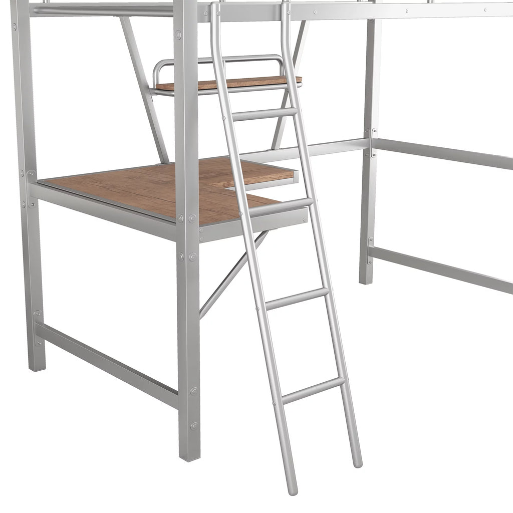 Metal Loft Bed with Desk and Shelf T457017