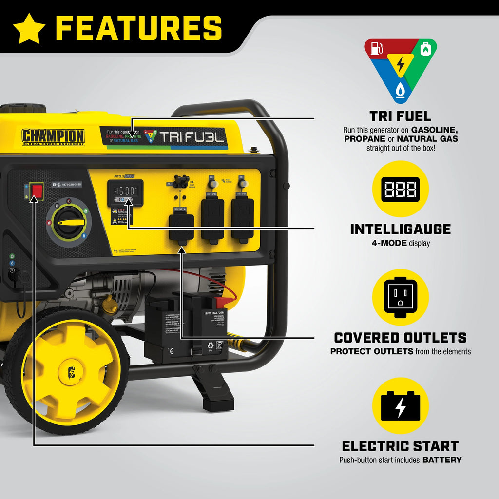 6500-Watt Tri-Fuel Portable Generator with Electric Start P49445