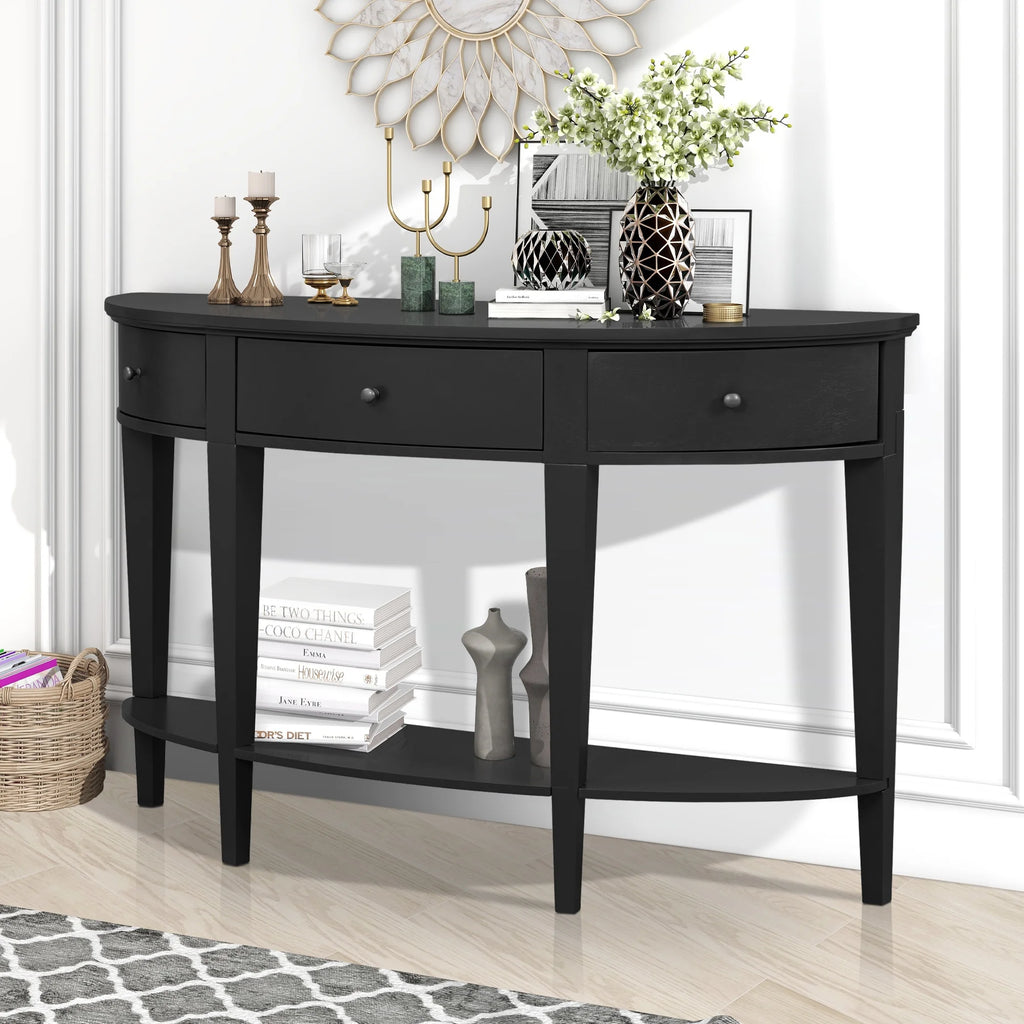 Black Curved Console Table with 3 Drawers L2715
