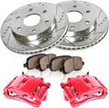 Powder Coated Red Calipers Rotors Ceramic Pads Kit E827