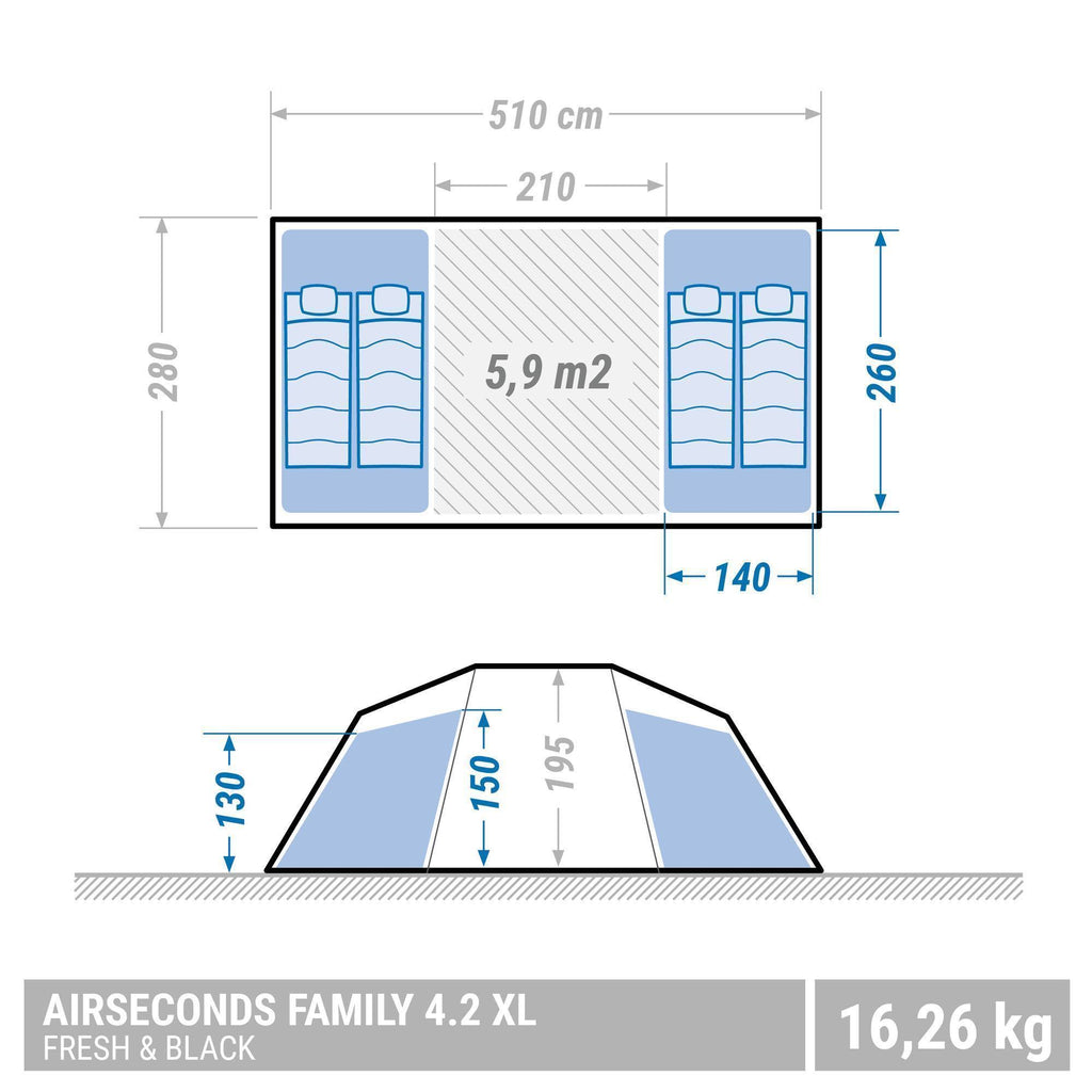 4.2 Inflatable Camping Tent, 4 Person, Black H90922