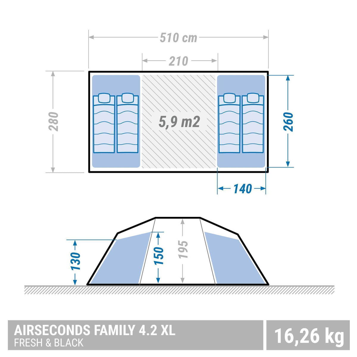 4.2 Inflatable Camping Tent, 4 Person, Black H90922