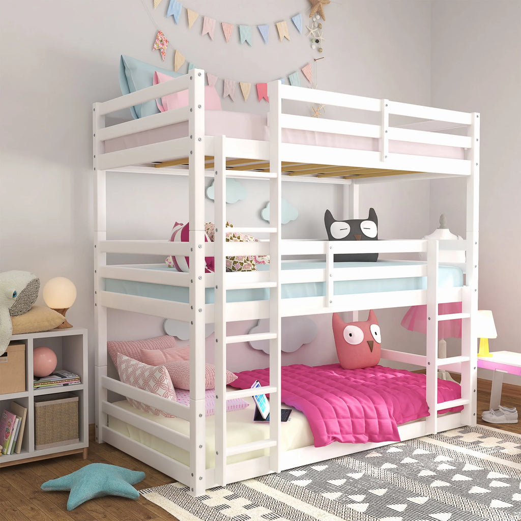 White Wood Convertible Bunk Bed J973