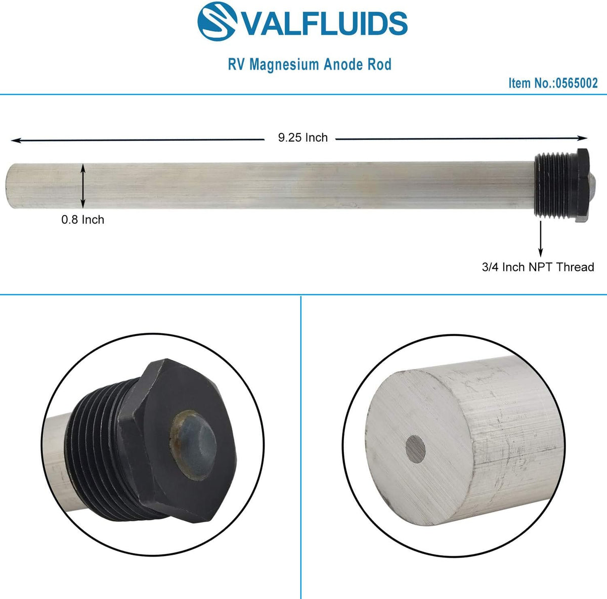Magnesium Anode Rod with PTFE Thread Seal Tape, 9.25L x 3/4 NPT - 2 Pack V291