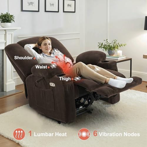 Brown Fabric Power Recliner Chair with Heat and Vibration Massage L642106