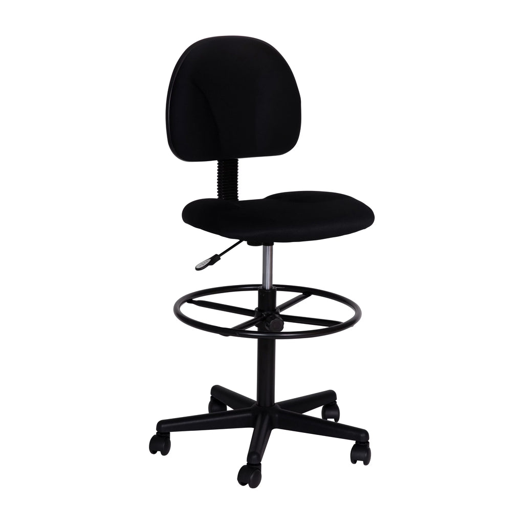 Black Fabric Mid-Back Drafting Chair with Footring F8415