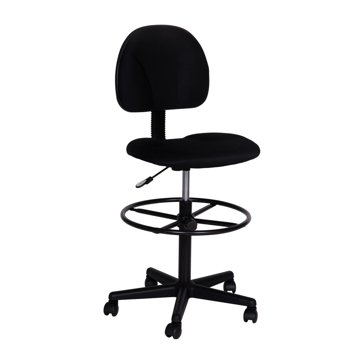 Black Fabric Mid-Back Drafting Chair with Footring F8415