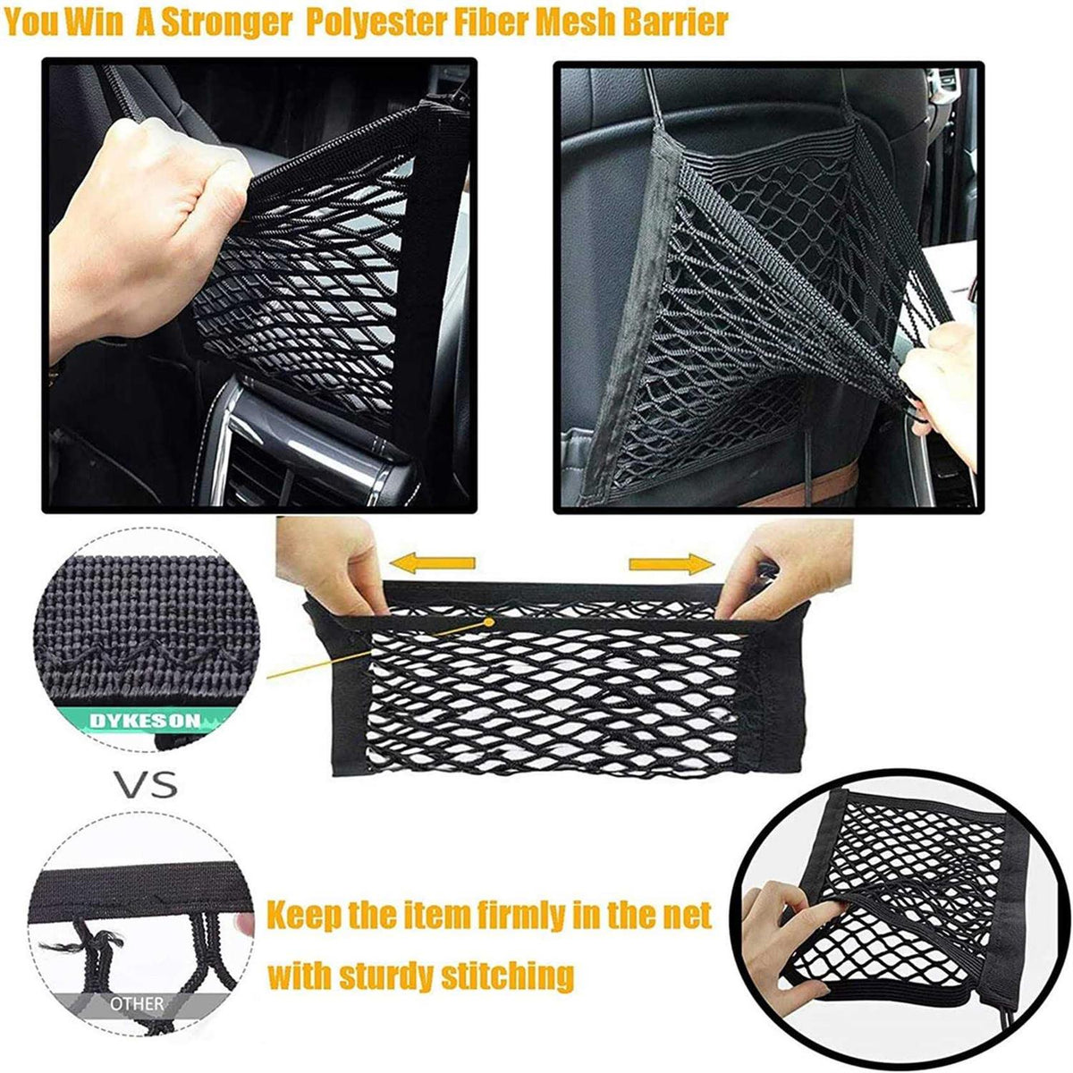 Dog Car Net Barrier with Mesh Organizer Storage Bag P755974