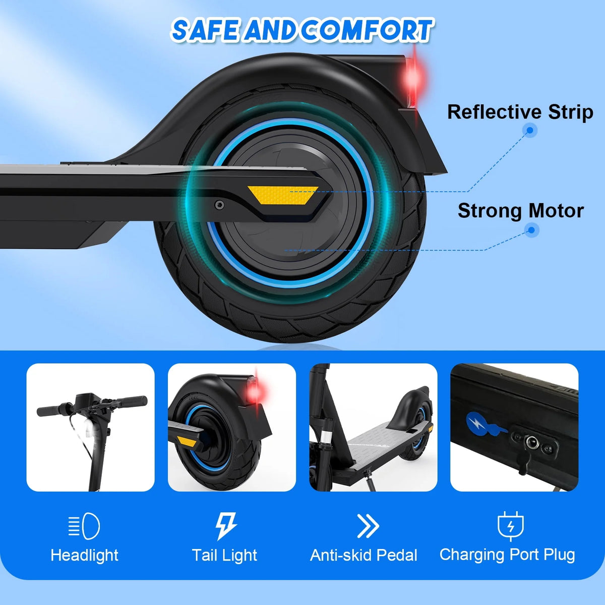 Electric Scooter with 10 Solid Tires, 500W Motor, 22 Miles Battery V988