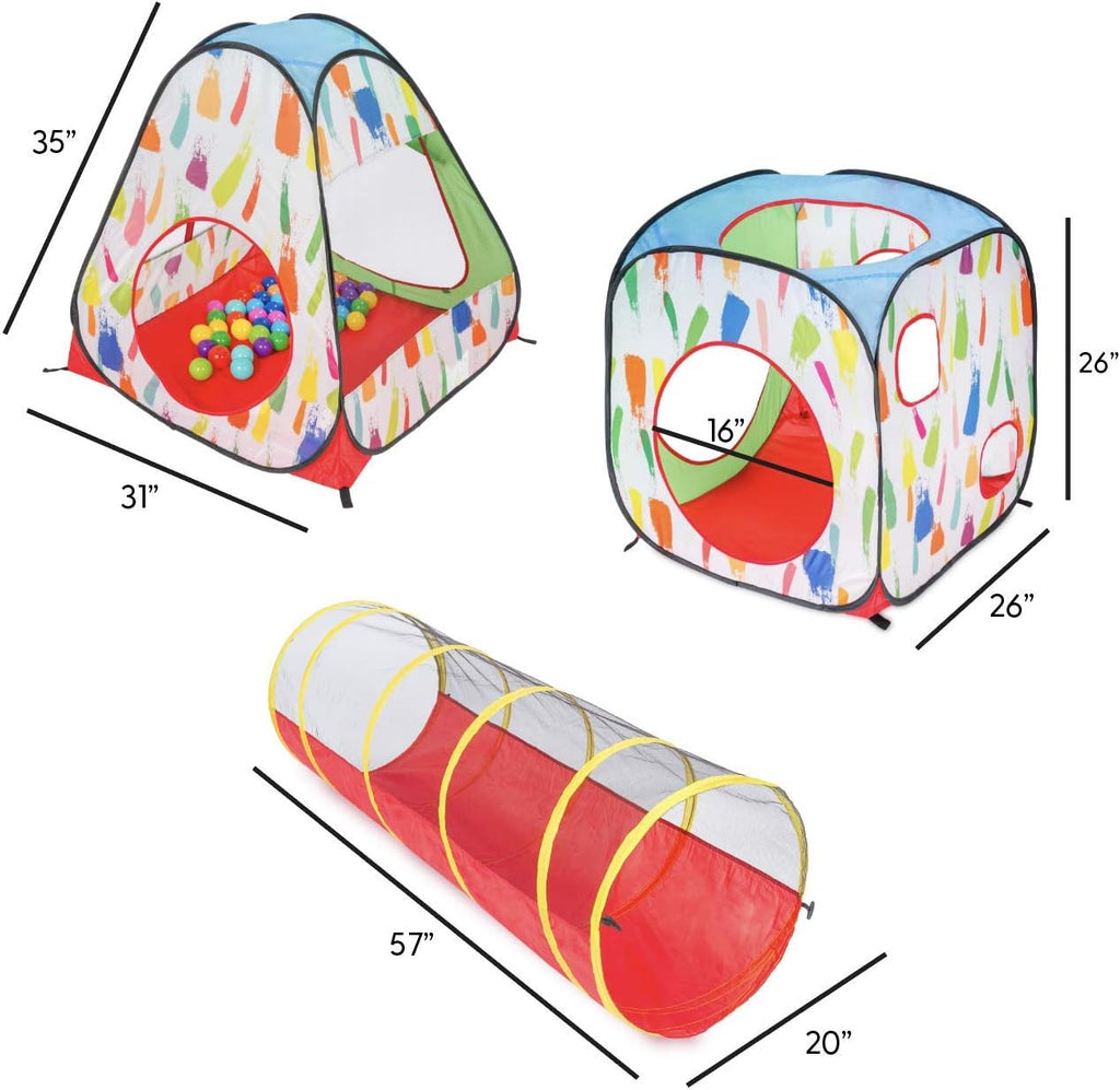 Kid's Pop up Tent Tunnel Playhouse with 50 Balls and Carry Bag Z8359
