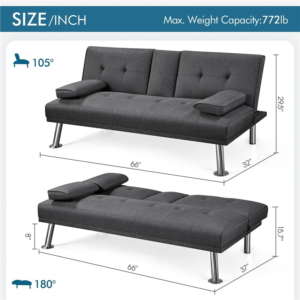 Dark Gray Tufted Fabric Convertible Futon Sofa Bed N82438
