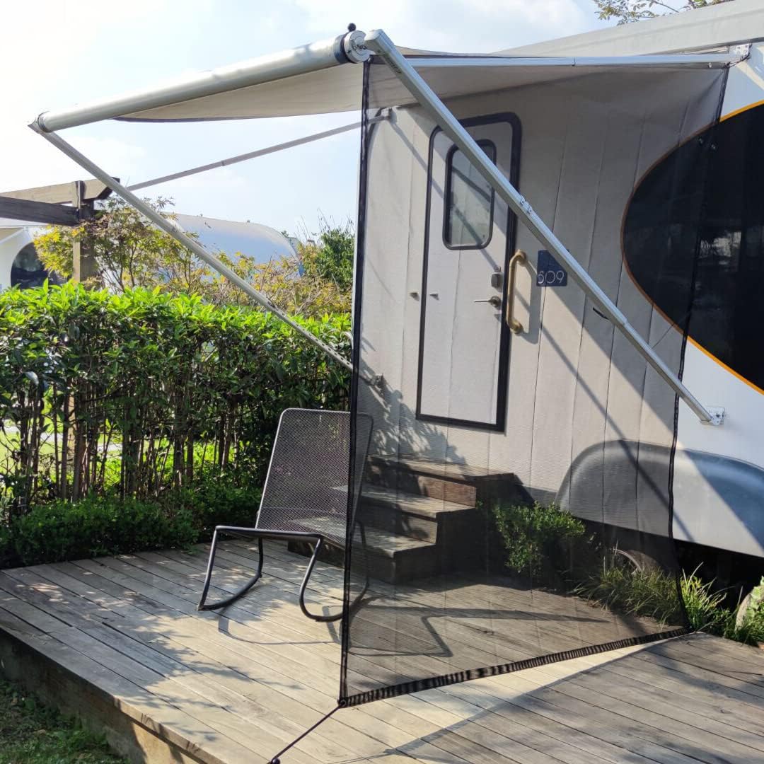RV Awning Side Sun Shade 9’ x 7’ Black Mesh Screen Kit W844
