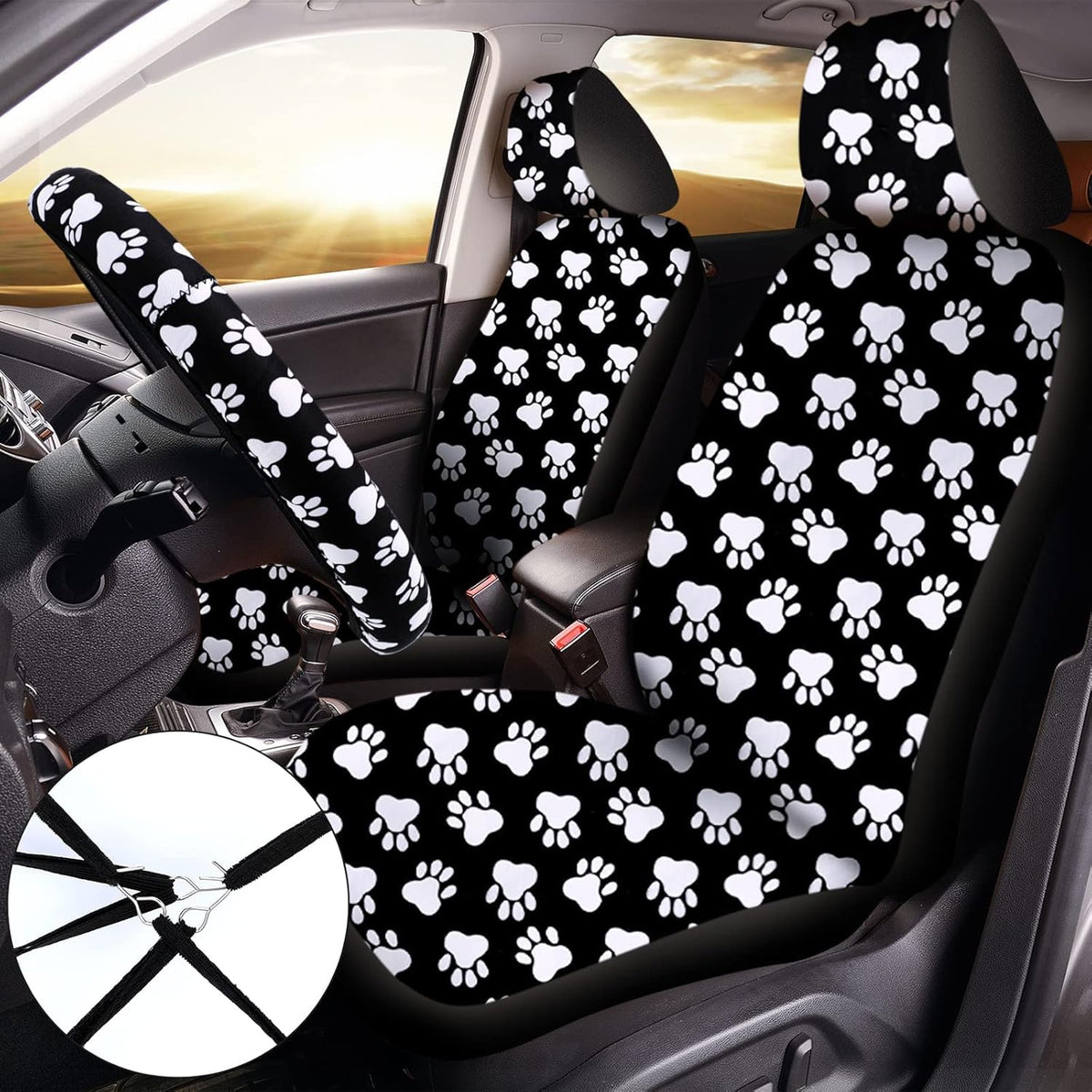 15 Pcs Paw Print Car Seat Cover Full Set F814