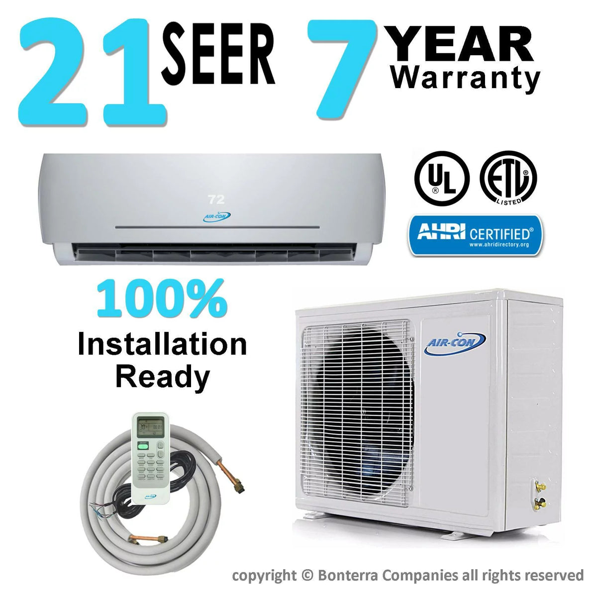 24000 BTU Ductless Mini Split AC/Heating System 2 Ton Inverter Heat Pump D6354