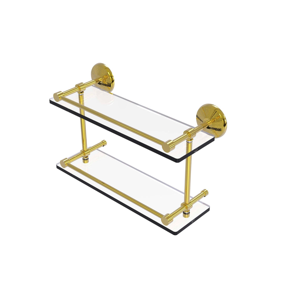 16-inch Double Glass Shelf with Gallery Rail Polished Brass L43069