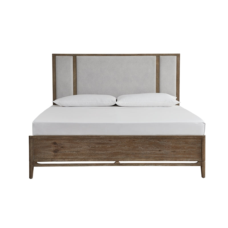 Wood Cal.King Panel Bed with Upholstered Headboard in Brown M193