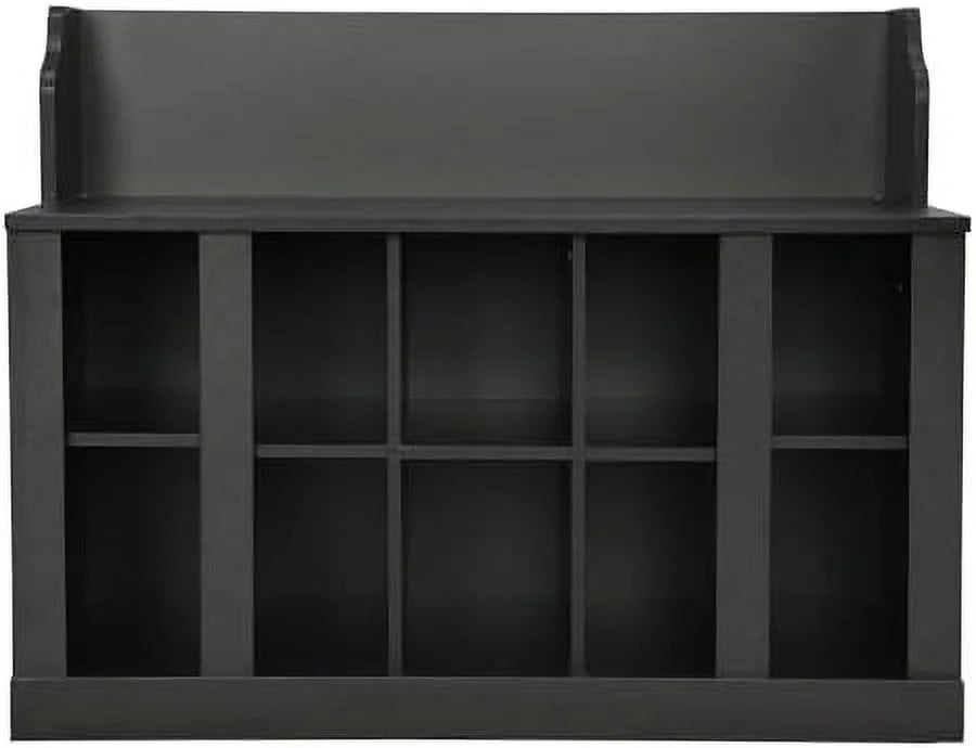 Black Entryway Hall Tree with Shoe Cabinet Bench and 8 Hooks Y982348