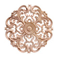 Wood Carved Onlay Applique Round Flower Unpainted Corner Decal Wood Wall Art 15x15cm V99271