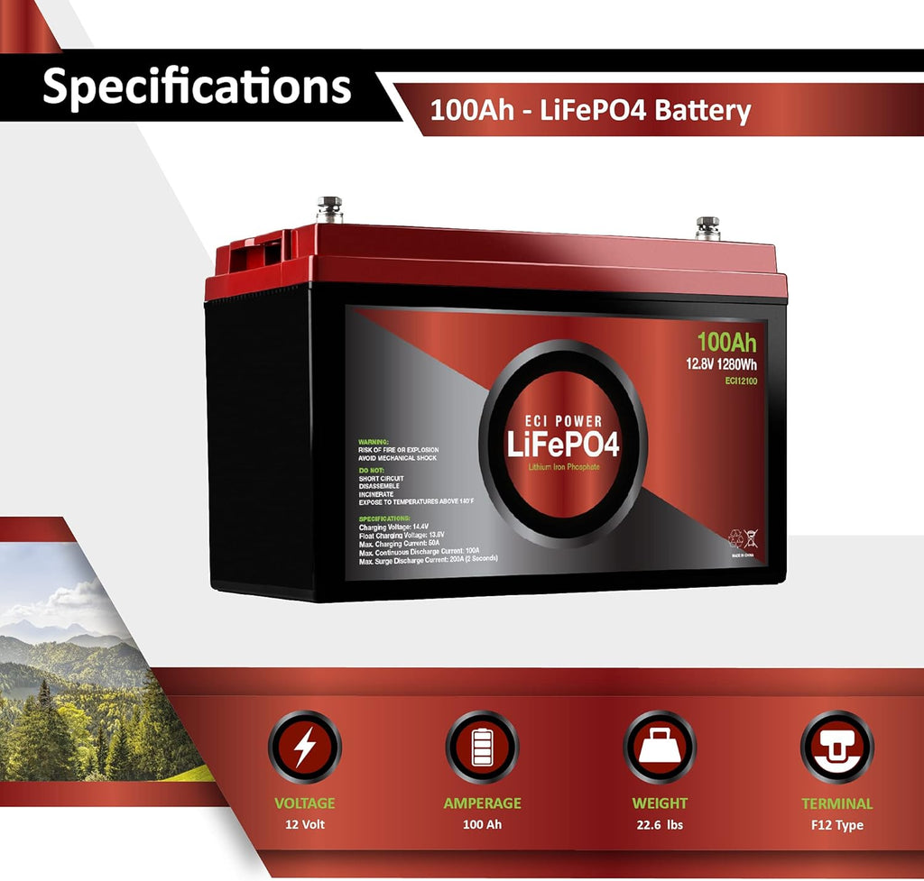 12V 100Ah Lithium LiFePO4 Deep Cycle Rechargeable Battery T269