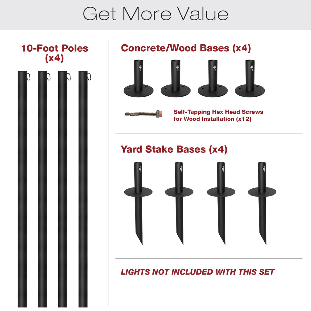 Bistro String Light Poles 4 Pack Extends to 10 Feet B50808