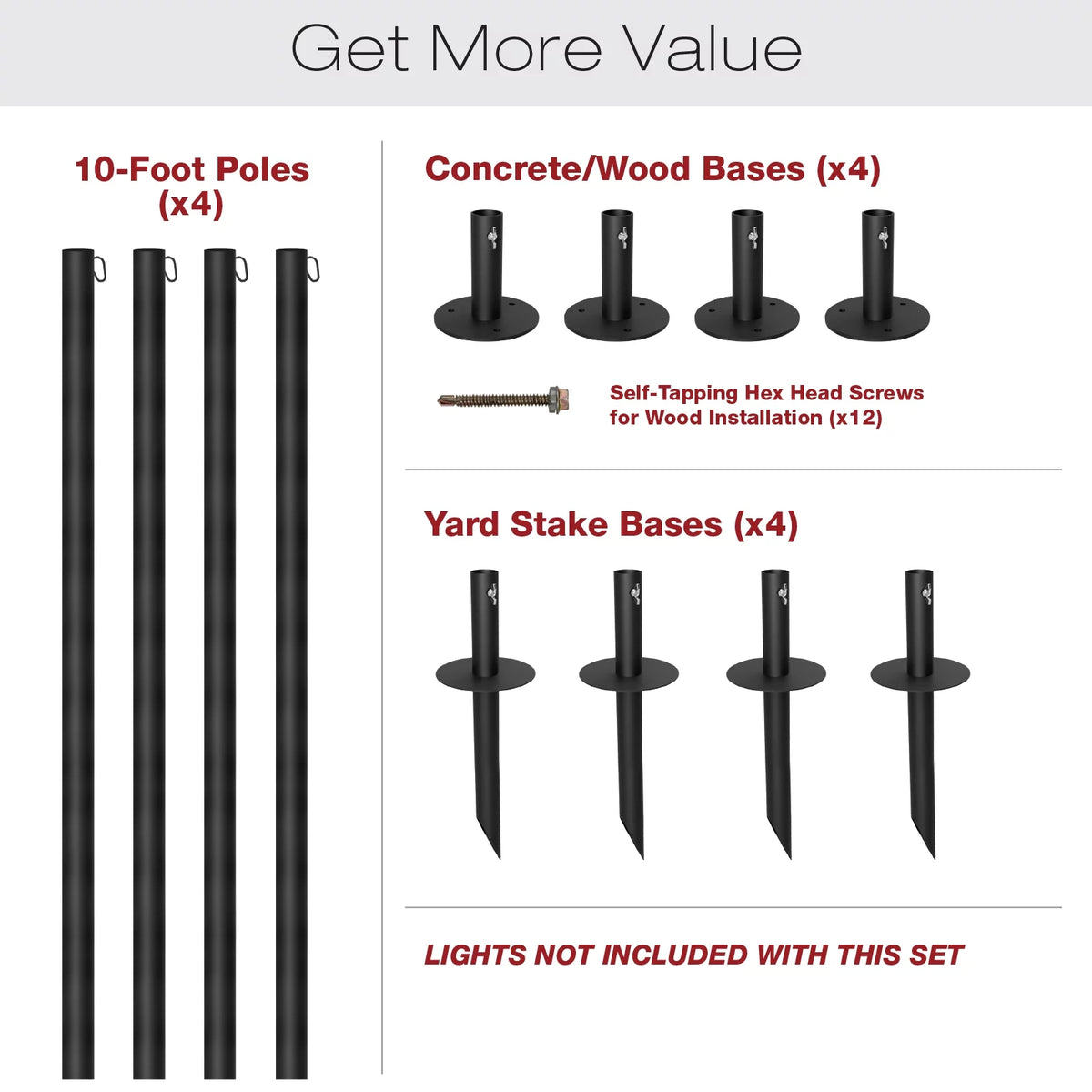 Bistro String Light Poles 4 Pack Extends to 10 Feet B50808