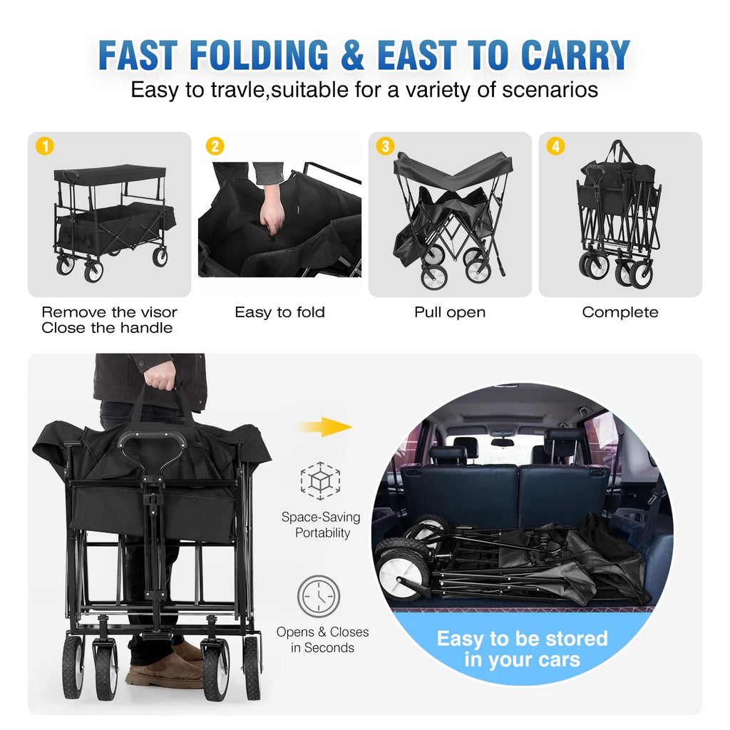 Black Folding Wagon Cart with Removable Canopy X9160