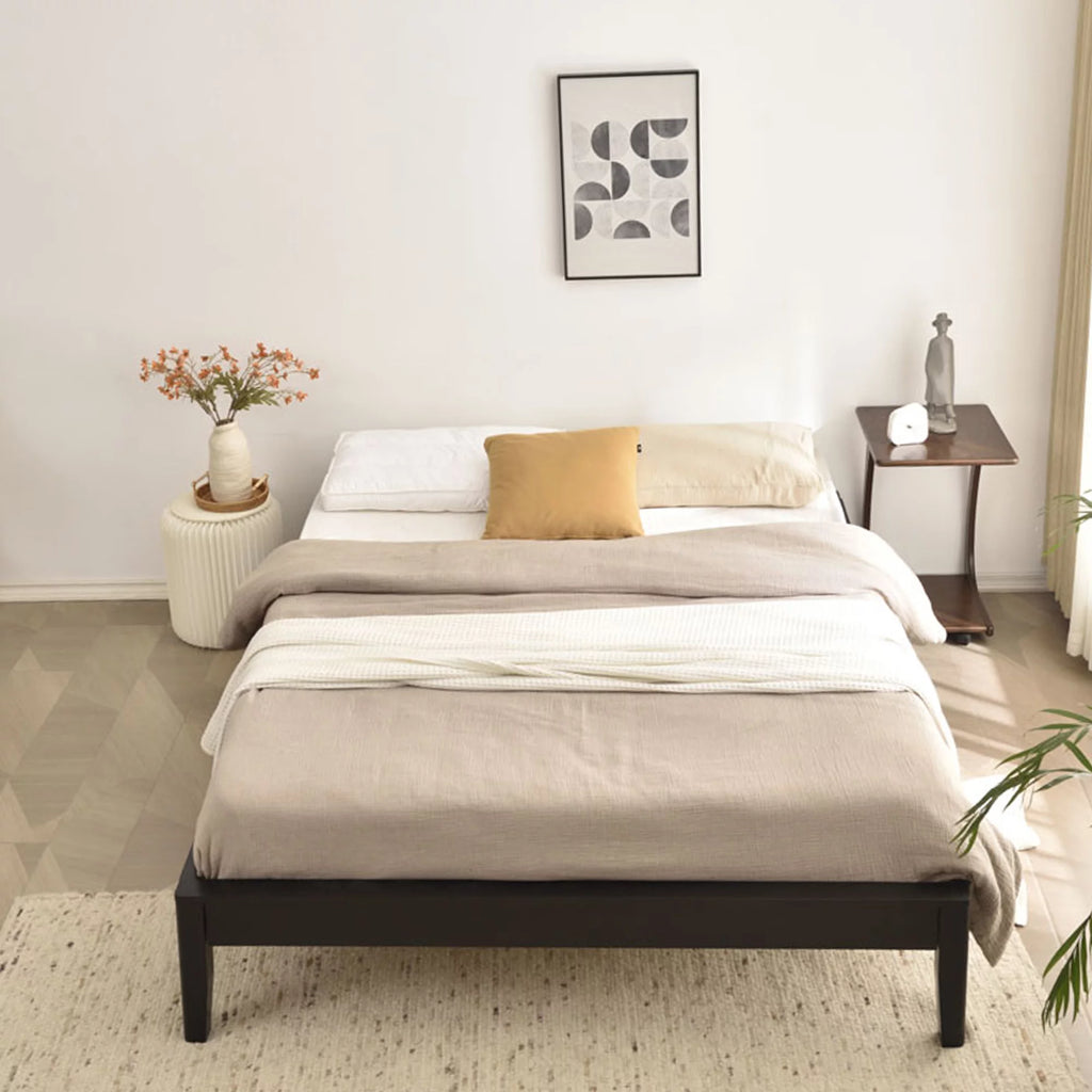 Black Queen Solid Pine Wood Platform Bed Frame T84806