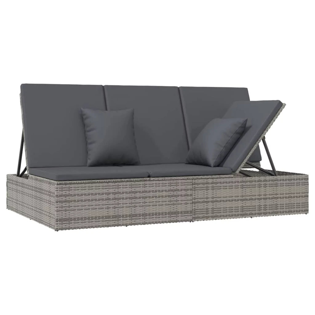Convertible Sun Bed with Cushions Poly Rattan Dark Gray X70078