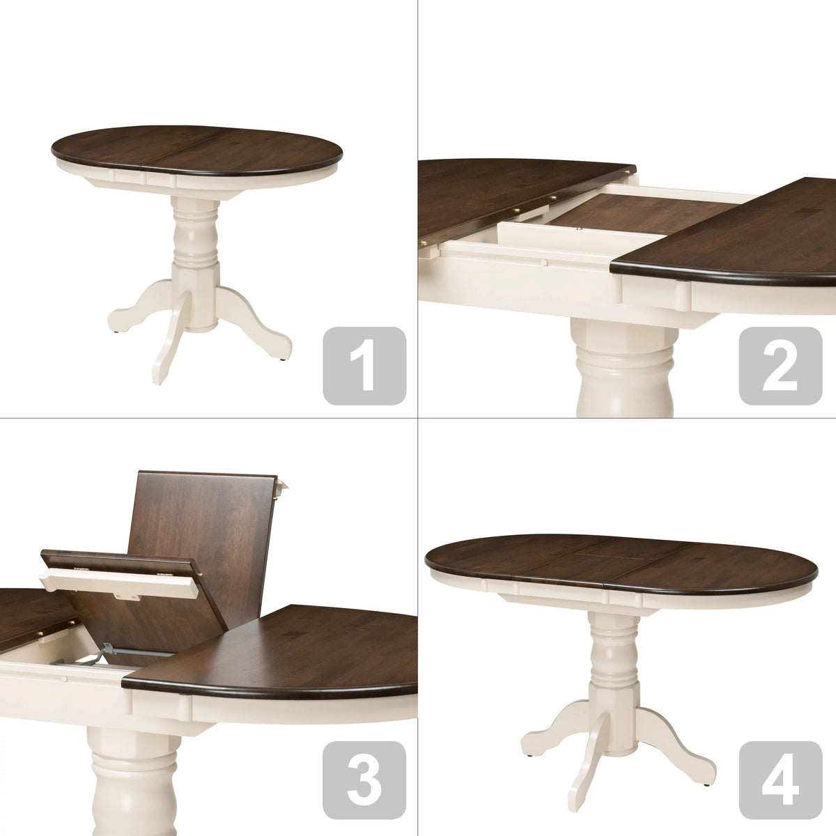 5 Piece Extendable Dark Brown and Cream Solid Wood Dining Set J1094