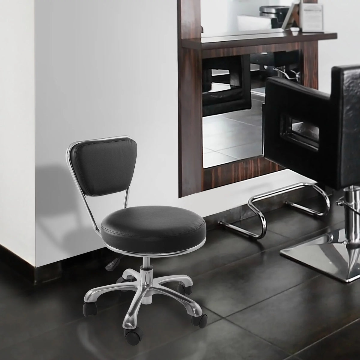 Adjustable Rolling Salon Stool with Backrest S338