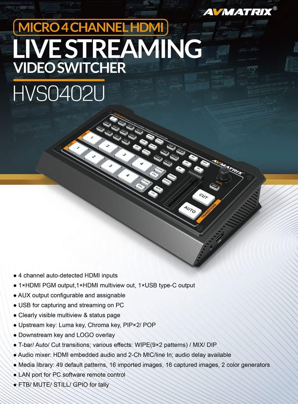 4 HDMI Multi Inputs Video Mixer Switcher USB Output B574